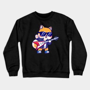 Cute Shiba Inu Playing Electric Guitar Cartoon Crewneck Sweatshirt